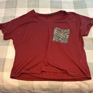 SHEIN Red Top with Leopard Pocket
